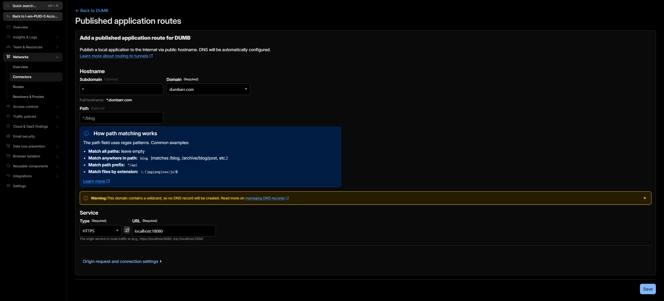 Cloudflare tunnel application route