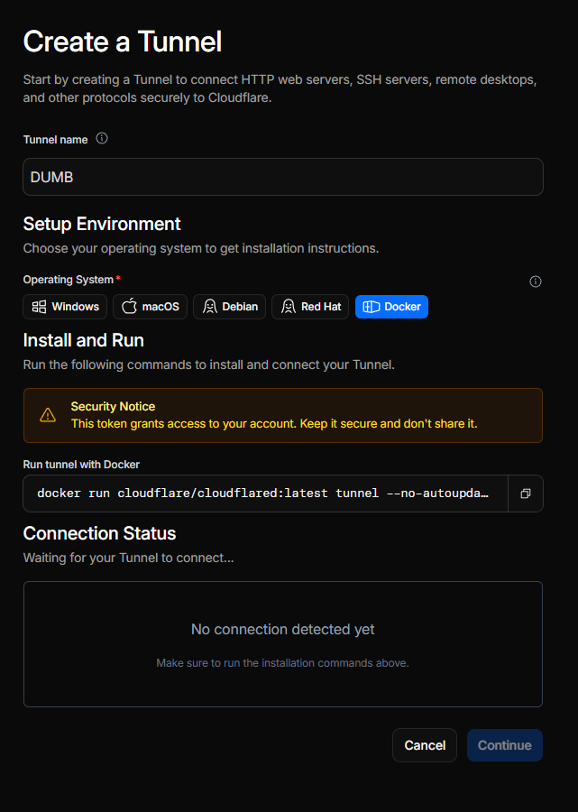 Create a Cloudflare tunnel
