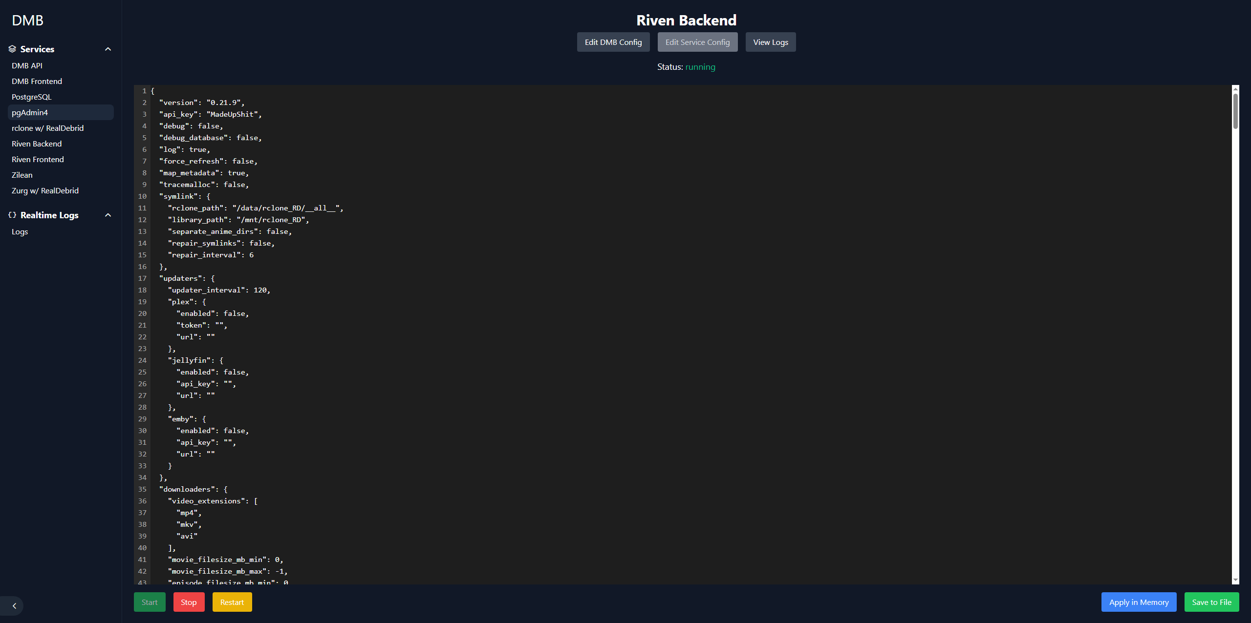 Edit Service Config