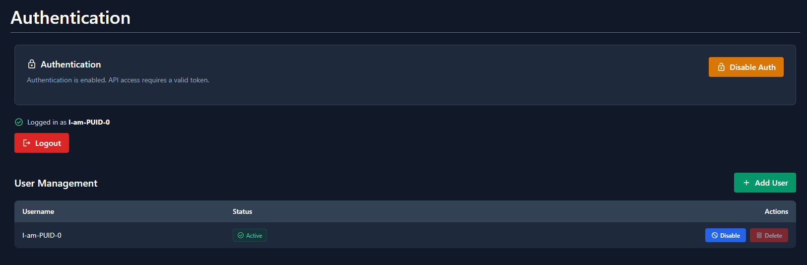 Authentication settings