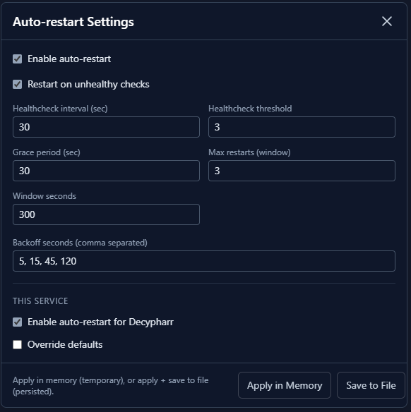 Auto-restart controls