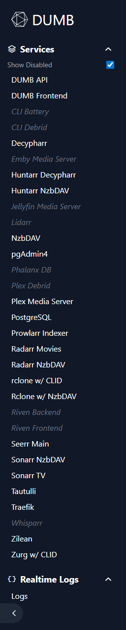 Disabled services toggle