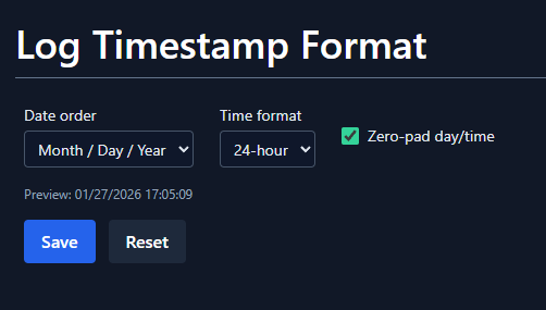 Log timestamp settings