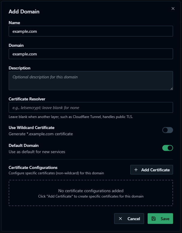 TPA add domain form