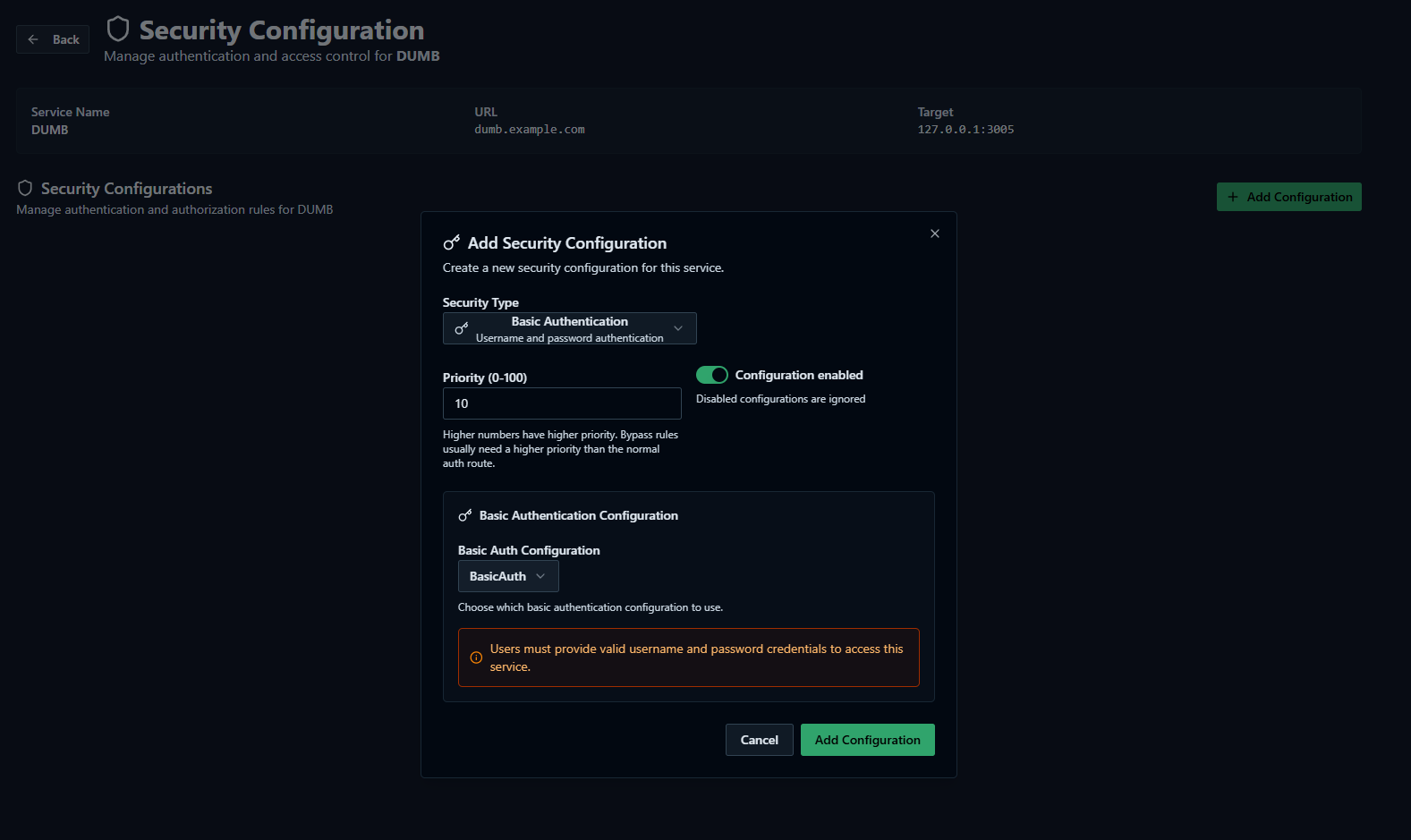TPA service Basic Auth selection